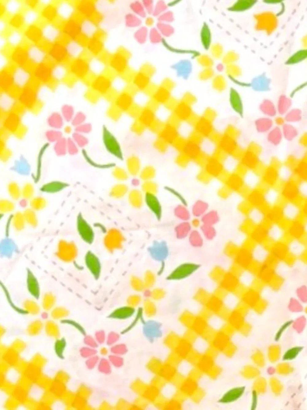 Vintage Floral Gingham Pillowcase Yellow Pink Cottagecore Farmhouse Bedding